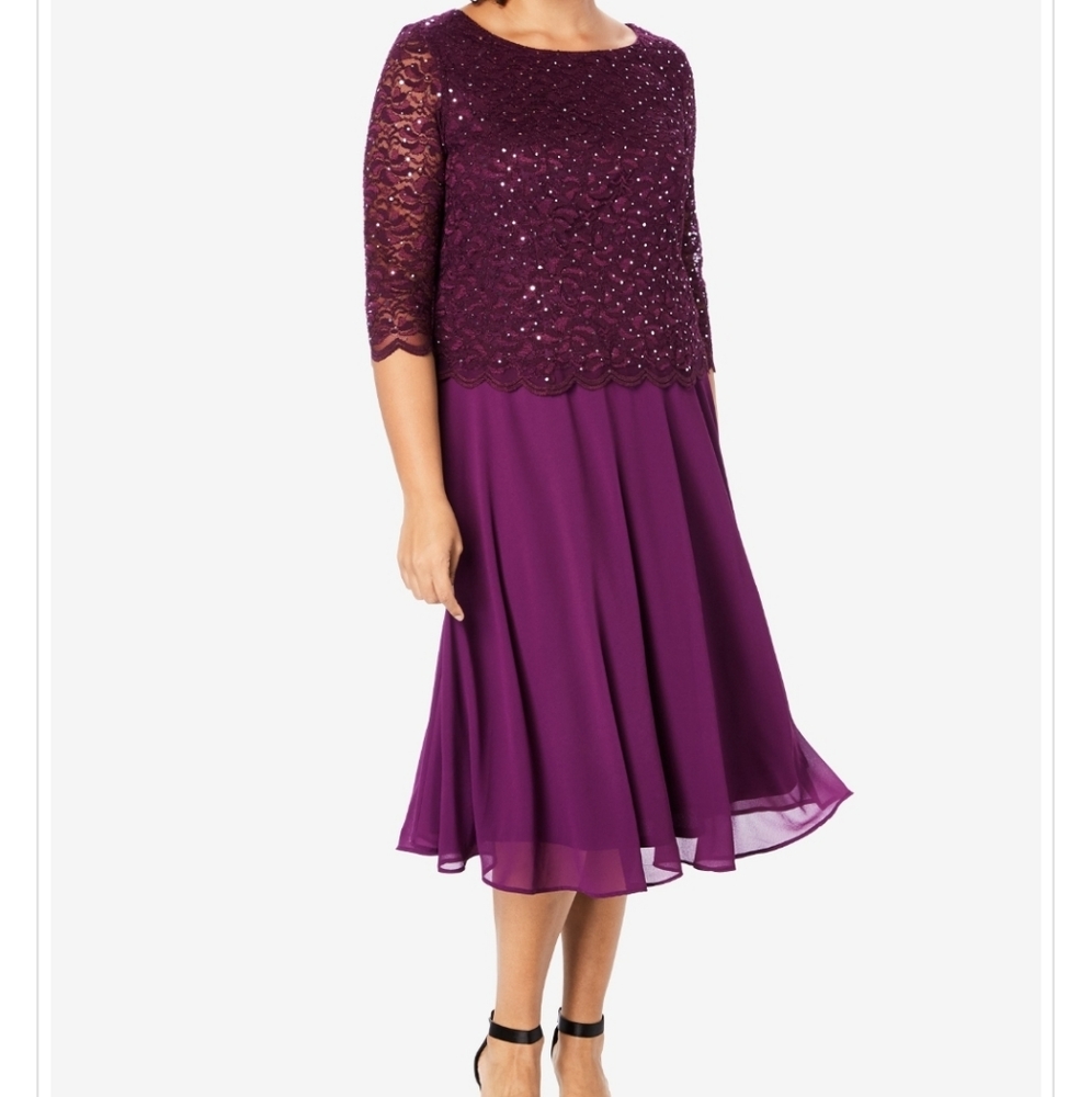 Roaman's Lace Embellished Chiffon Dress